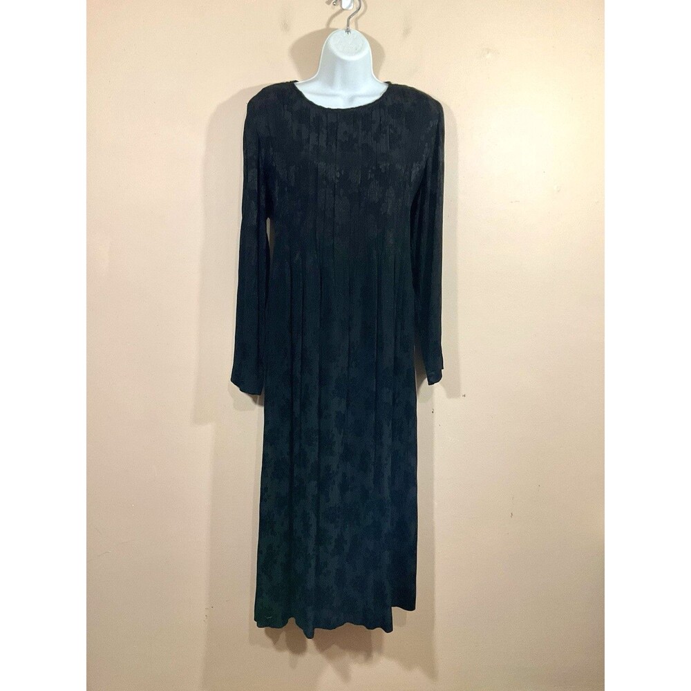VTG Long Sleeve Floral Maxi Dress 4 Black 90s Goth Witch Fairy Grunge Whimsigoth